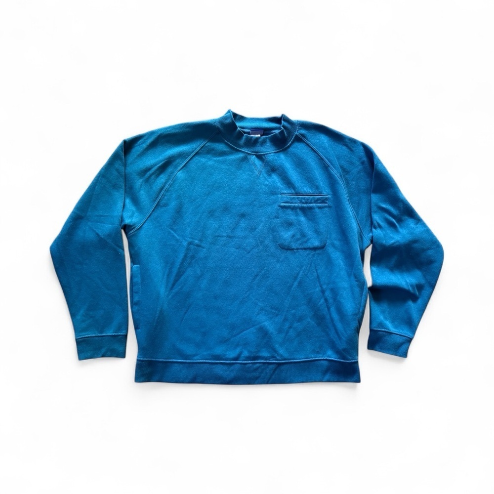 Active Joe Vintage Teal Blue Crew Neck Sweater Side Pockets Men Size Large